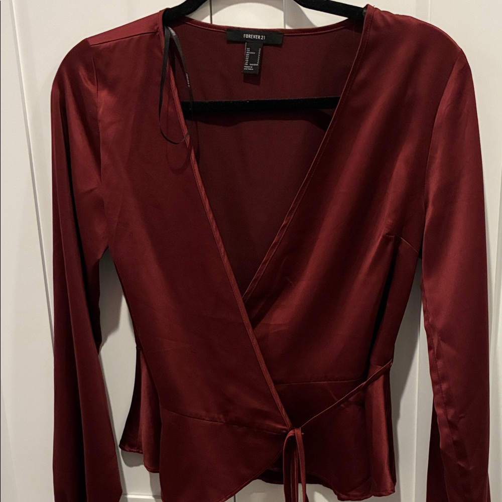 Elegant Burgundy Wrap Blouse